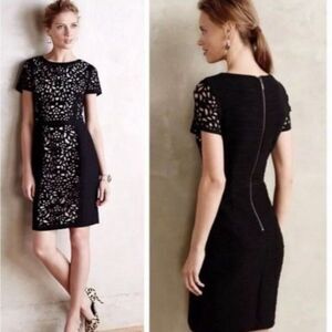 Anthropologie Maeve Laser Cut Basalt Black Sheath Dress 6